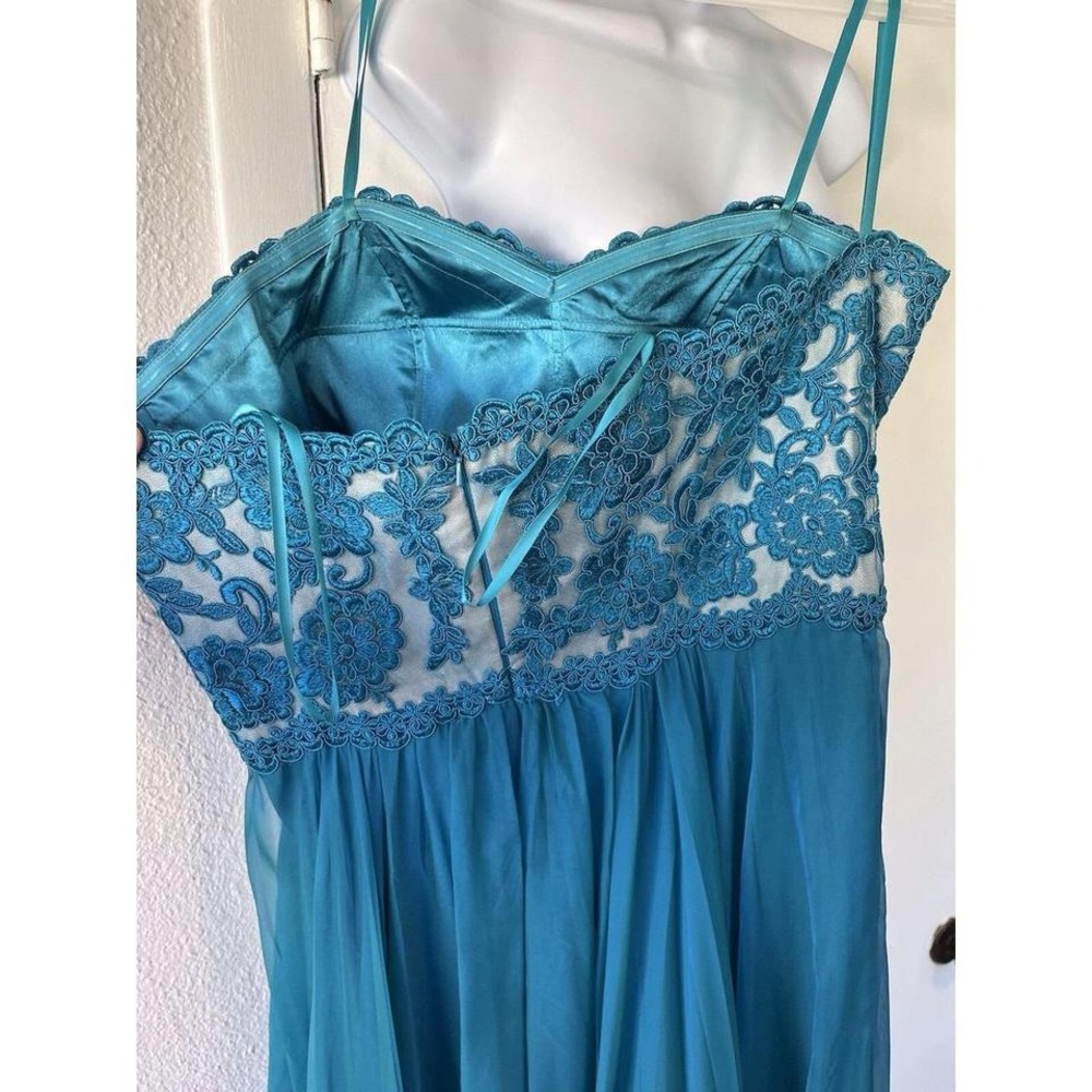 Prom Dress Strapless Teal Sweetheart Formal Medium Chiffon FLAW - Picture 7 of 8